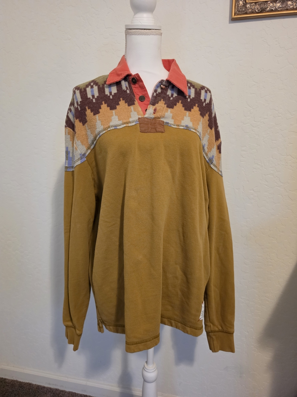 BOC Geometric Yoke Long Sleeve in Brown & Orange Size Small